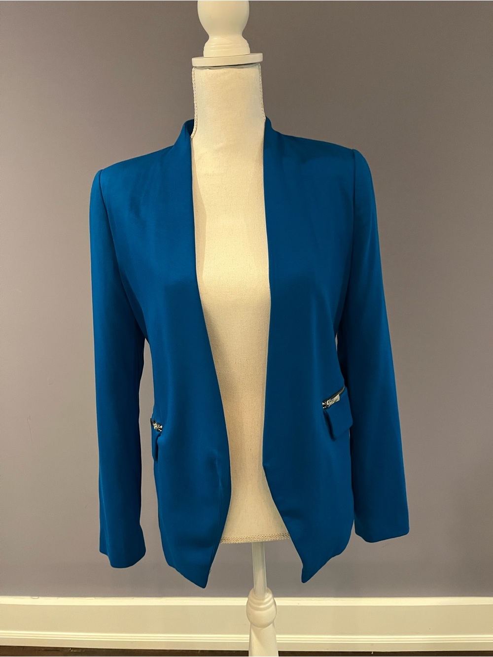 Zara Teal Open-Front Blazer